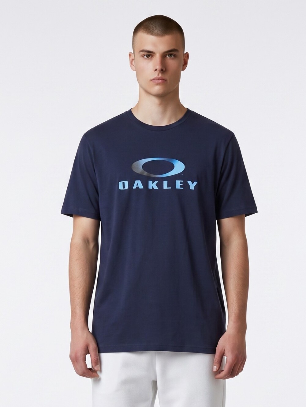 Oakley Navy Short Sleeve Logo Tee with Faded Blue Print